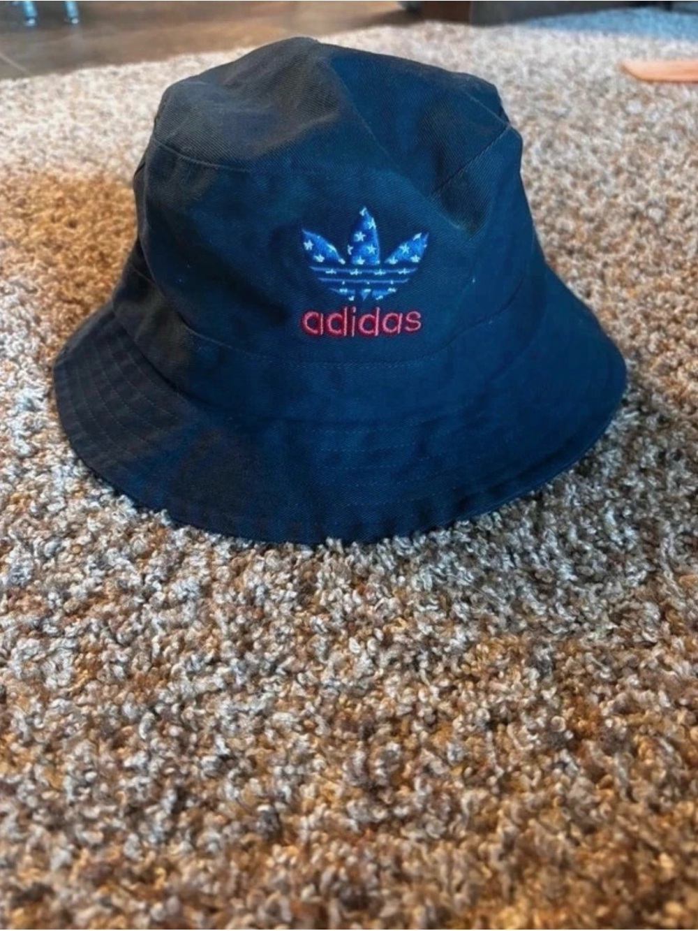 Adidas Unisex Black Bucket Hat with Blue Trefoil